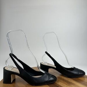 Womens Stuart Weitzman Milla 55 Black Leather Slingback Cap Toe Heels Size 7 B